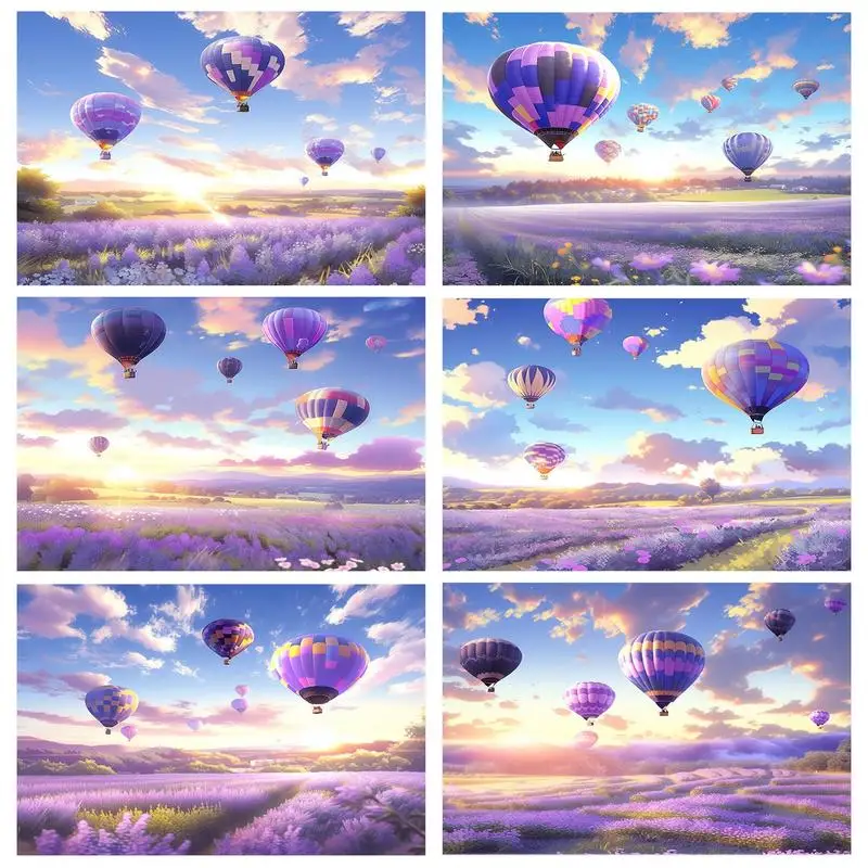 

PhotoCustom Landscape Paint By Number Purple Hot Air Balloon Painting By Number For Adults Craft With Frame Bedroom Decor Gift