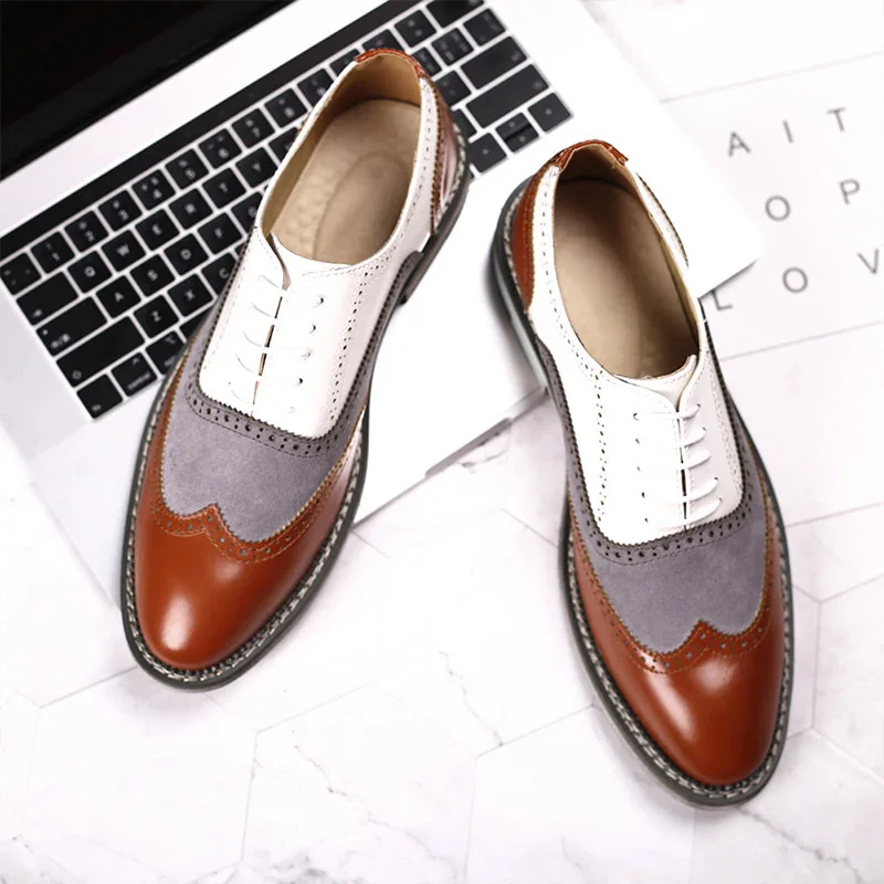 

Men Leather Shoes Large Size Color Mixed Colors Shoes Heightening Business Casual Shoes Nice Fashionable Carved Retro Dress Shoe