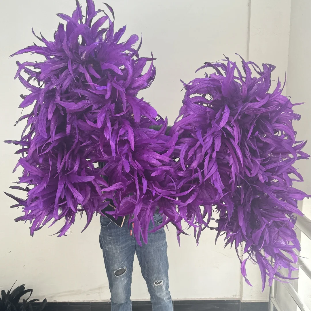 2/3Yards Purple Rooster Feather Boa 25-30cm Chicken Tail Feather Trim Shawl for Cosplay Stage Clothing Decor Scarf Craft Plumas