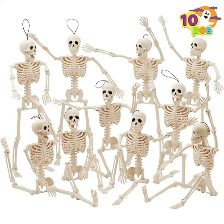 

10 PCS 16 Inches Halloween Hanging Skeletons Full Body Skeletons Realistic Human Plastic Bones with Posable Joints for Hallowee