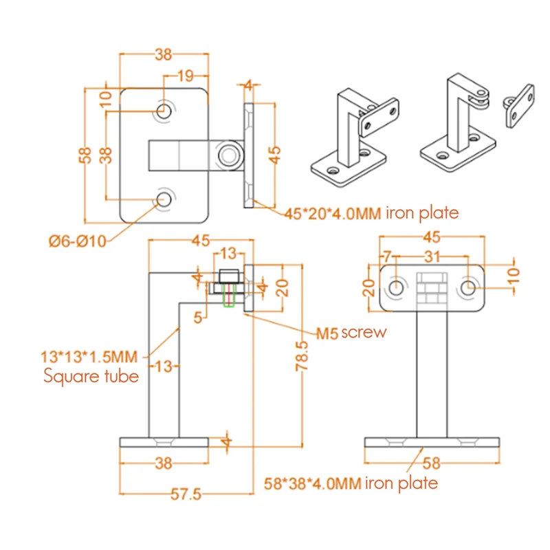 

4 Pcs Adjustable Handrail Brackets, Stair Railing Brackets , Hand Rail Brackets For Stairs, Wall Mounted Brackets
