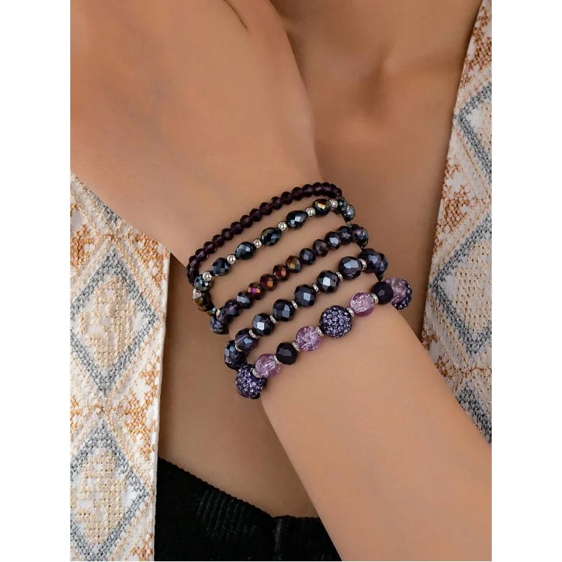 5-7pcs Purple Amethyst Artificial Crystal Bead Bracelet, Inner Peace Healing Bracelet For Him Her,Birthday Gift, For Daily Wear