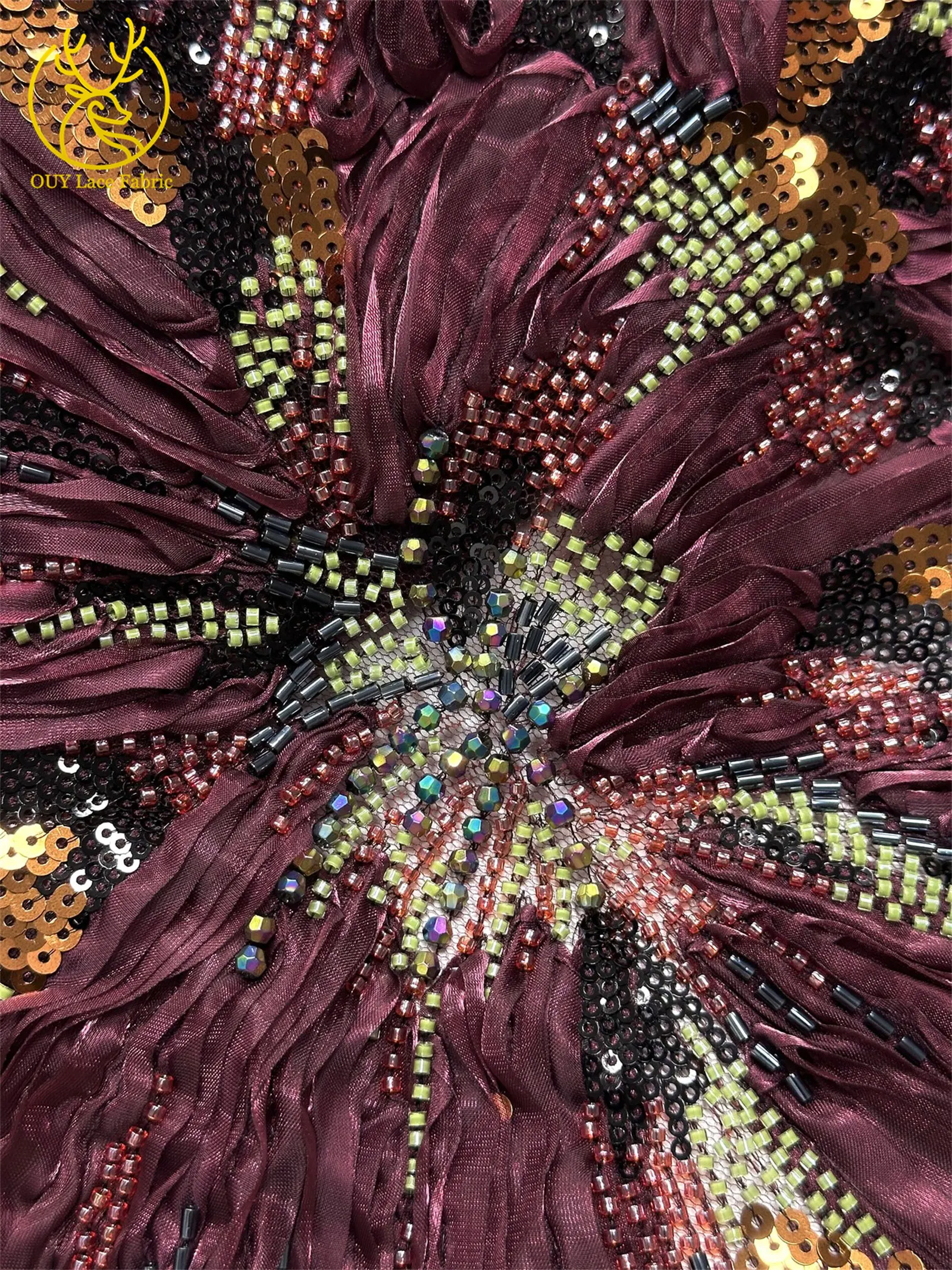 Neues Design Afrikanischer Perlen-Spitzenstoff 2026 Hochwertige 3D Französische Nigerianische Pailletten-Netztüllspitze für Damen-Partykleider zum Nähen – Detail 26