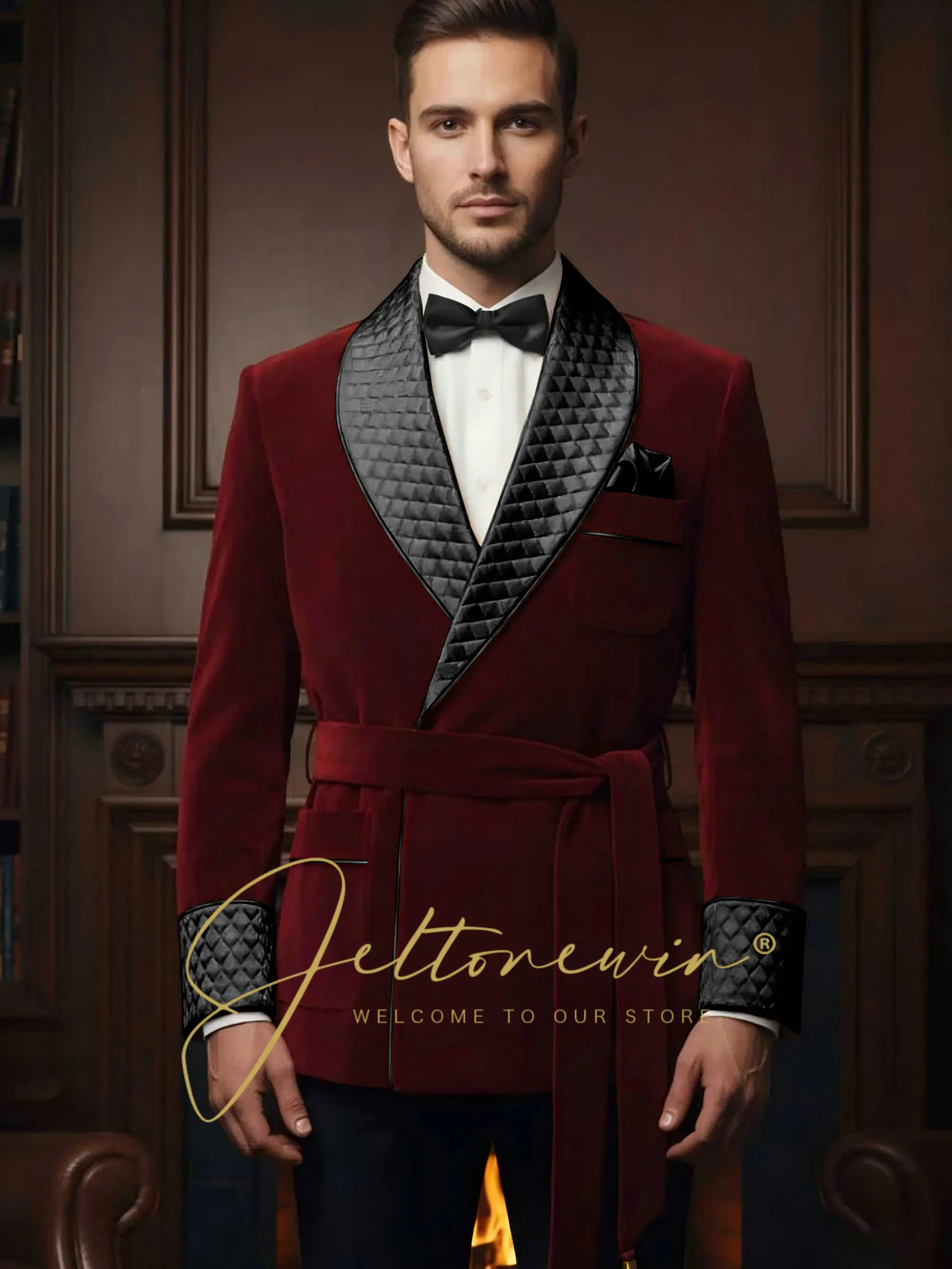 

Double Breasted Burgundy Velvet Smoking Jackets Black Pants Formal Tuxedos Loose Vintage Retro Party Prom Suit Blazer 2 Pc Sets