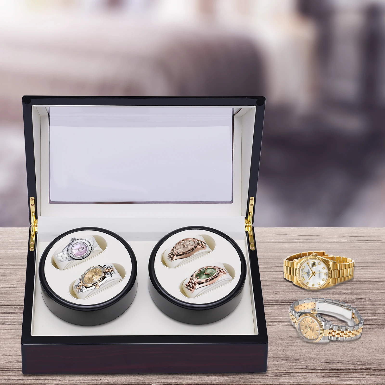 

4+0 Luxury Automatic Rotation Watch Winder Watch Display Box Wood Storage Show Case