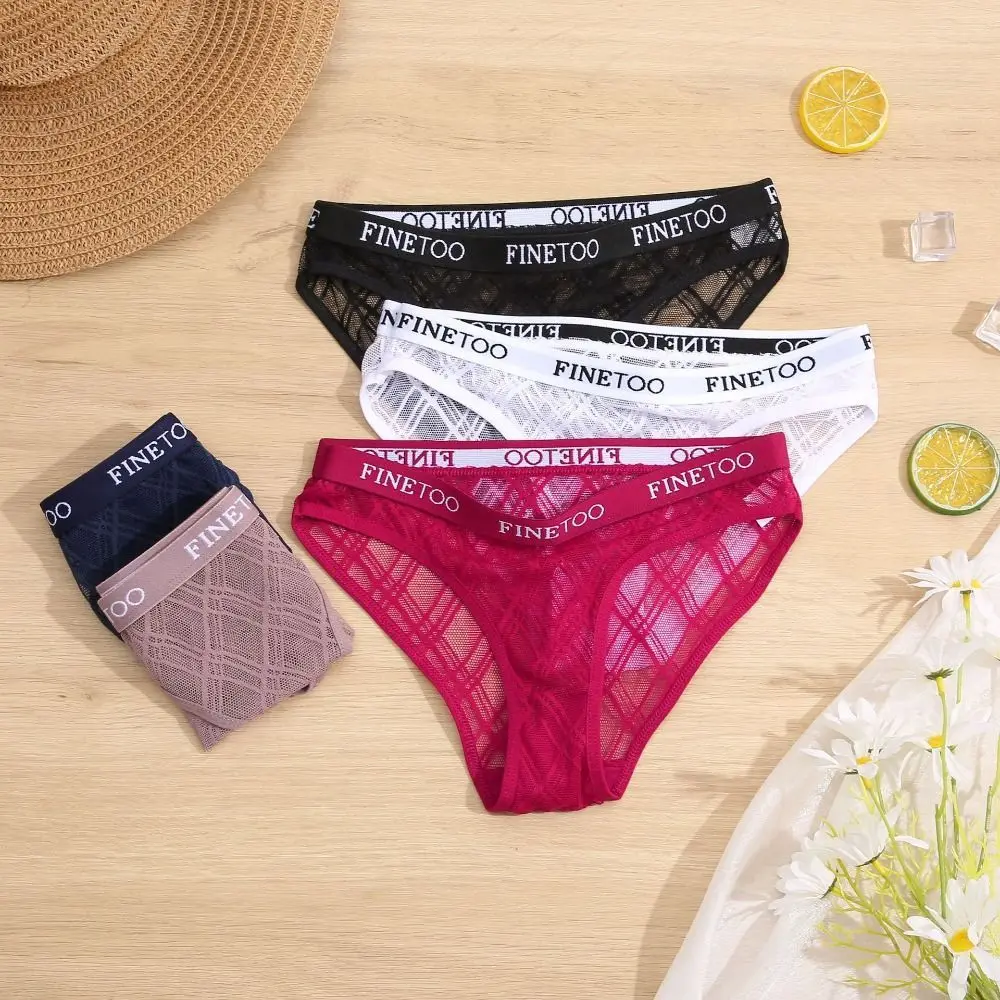 

Дышащие полосатые женские кружевные трусы, прозрачный сетчатый ремень с надписью, женское тонкое брифы