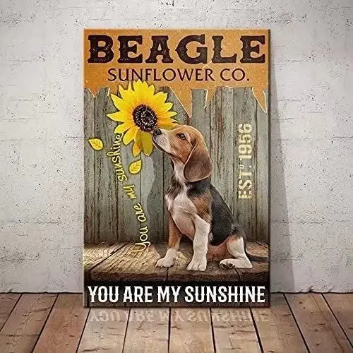 Beagle Dog Funny Metal Tin Signs Sunflower Co. You Are My Sunshine Home Bedroom People Cave Bathroom Living Room Cafe Kitch sign