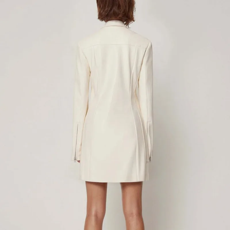 HKSH 春秋の新女性 Pu レザードレスターンダウン襟ダブルジッパー長袖スリムフィットセクシーなシックなパンクドレス HK12954