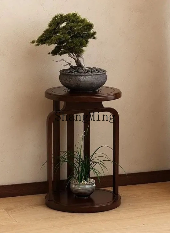 

ZYY round balcony storage flower rack solid wood planter shelf living room floor floor round flower shelf