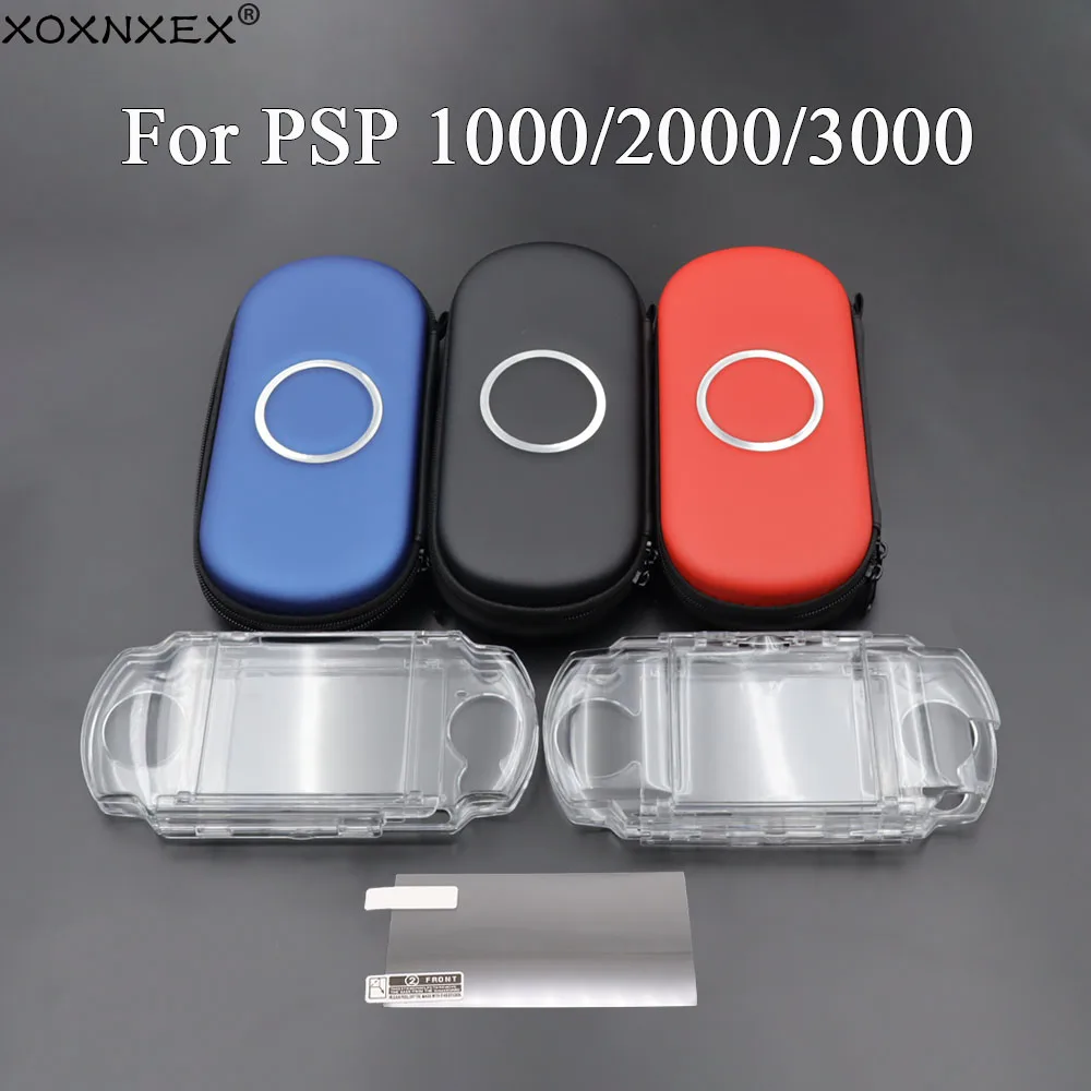 1Set für PSP1000/2000/3000 Harte EVA-Reisetasche + Displayschutzfolie + transparente Kristallhülle für PSP-Konsolenzubehör