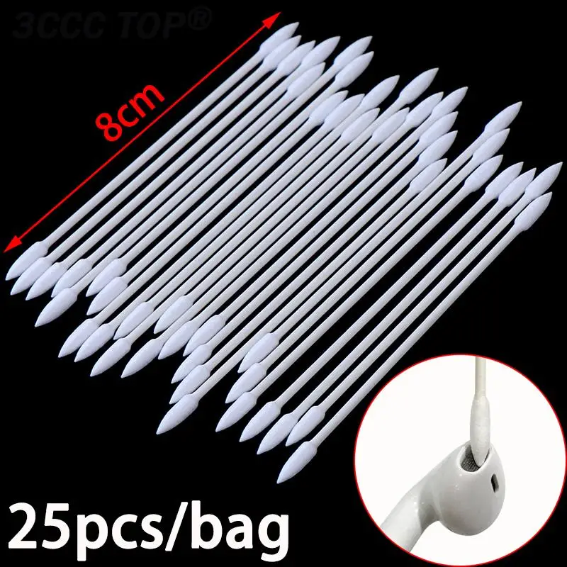 25PCS 8cm Disposable Cotton Swab Ceaning Bluetooth Earphone Clean Sticks for Smart Phone Charger Port Headphones Clean Tool