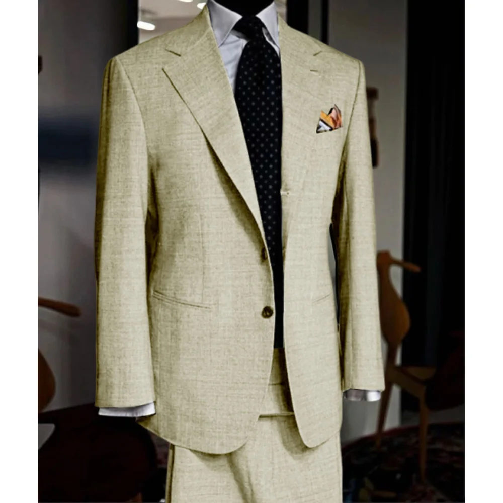 

British Style light colour Men Suit 2 Piece Jacket Pants Summer Linen Comfortable Suit Jacket Banquet Wedding Dress Tailor made