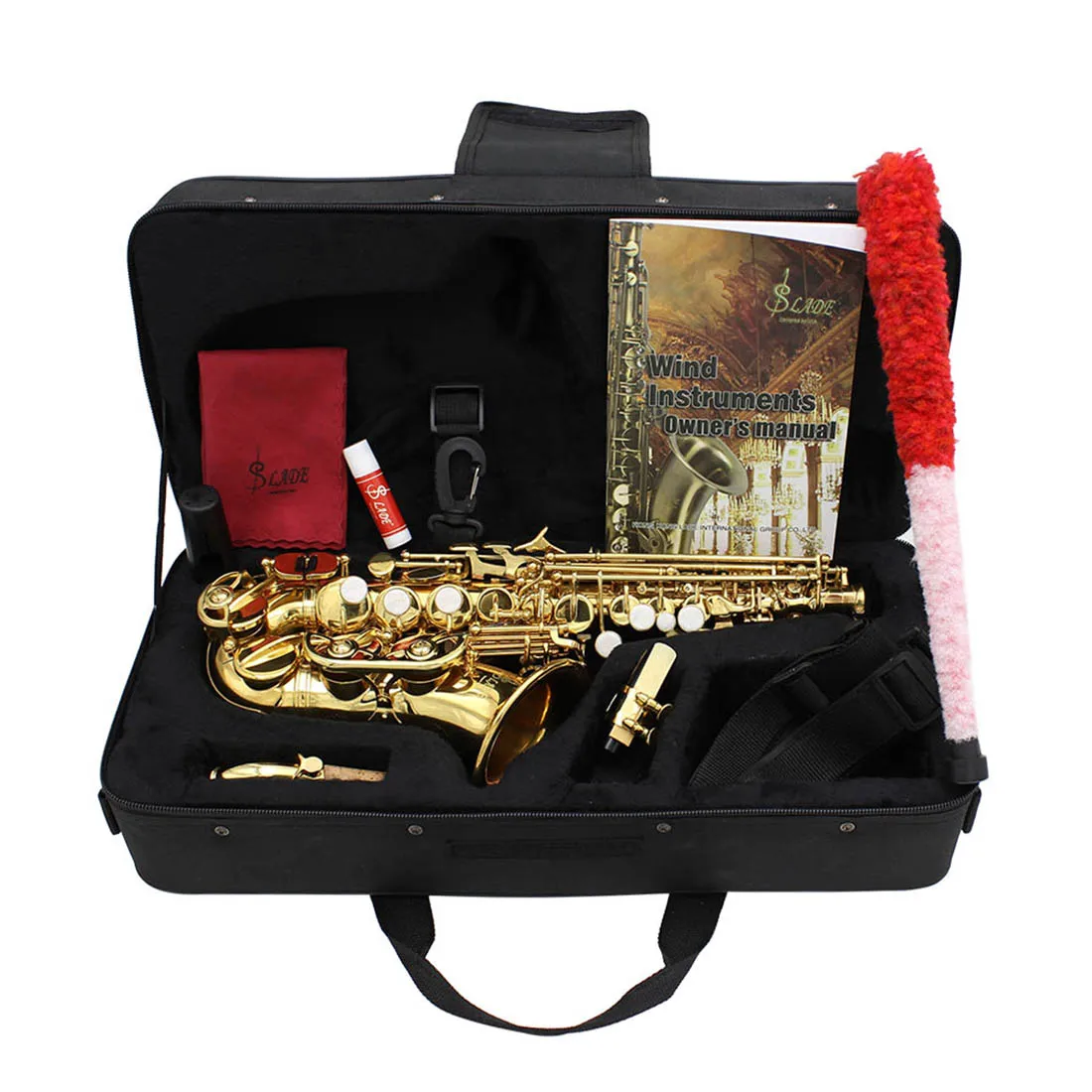 SLADE Professional Soprano Saxophone B Flat Brass Saxophone High Quality Sax Woodwind Instrument with Case Neck Strap Reed Parts