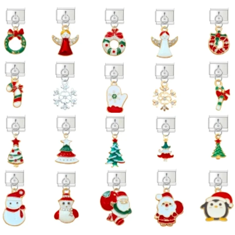 2024 Popular Christmas Tree Snowman Italian Elastic Charms Links Fit 9mm Modular Bracelet Stainless Steel DIY Jewelry Bulk