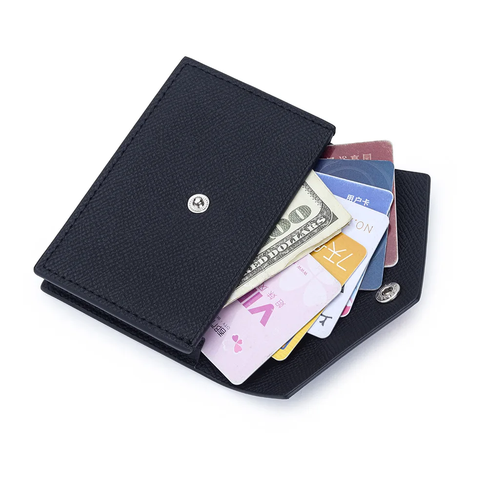 حافظة بطاقات عمل جلدية للرجال والنساء، محفظة جيب أمامية رفيعة، محفظة للعملات المعدنية، حاملي بطاقات الهوية/الائتمان ثنائية الطي