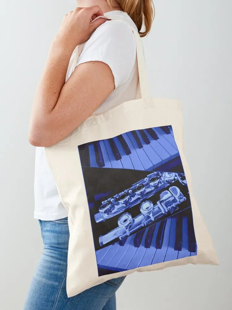 

Playing The Blues - Flute and Piano Collage Tote Bag tote bags cloth bags Handbags custom fabric bag Lady bag