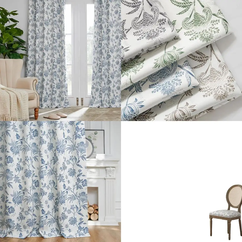 

Затемняющие шторы с цветочным принтом для спальни, черные шторы с цветочным принтом длиной 96 дюймов, французская деревенская задняя планка с синим окном
