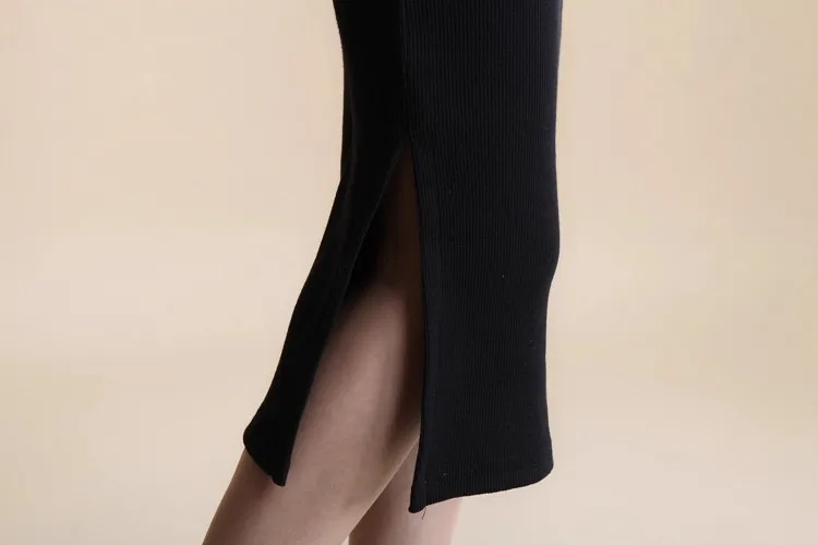 Winter-Damenrock, hohe Taille, Stretch-Bleistift, lang, geteilt, vorne geschlitzt, A-Linie, lässig, koreanischer Stil, eleganter schwarzer Bleistiftrock – Detail 9