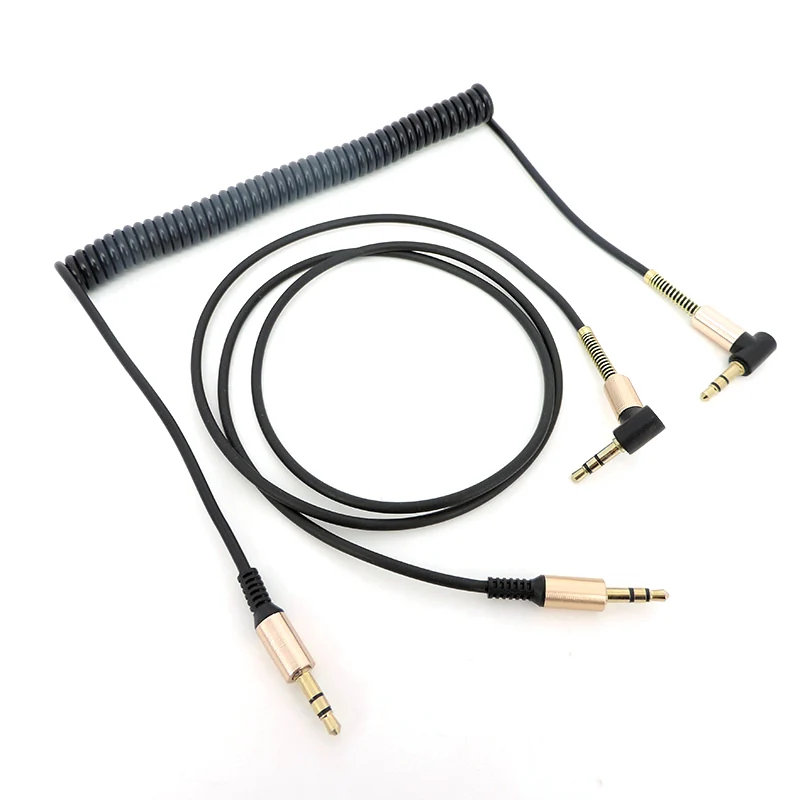 1/1.5m 3pole stereo 3.5mm Male to male Jack AUX Audio spring extend connector Cable Right Angle Speaker for PC phone Headphone t