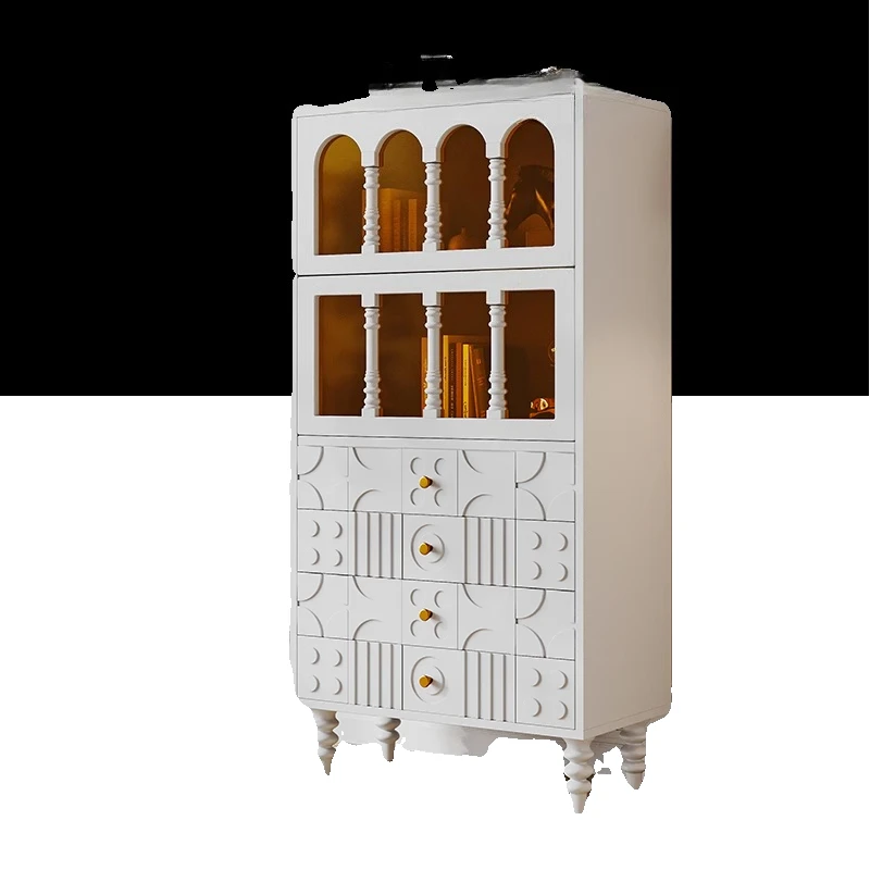 

medieval retro solid wood bookcase, American living room small apartment chest, storage side cabinet combination