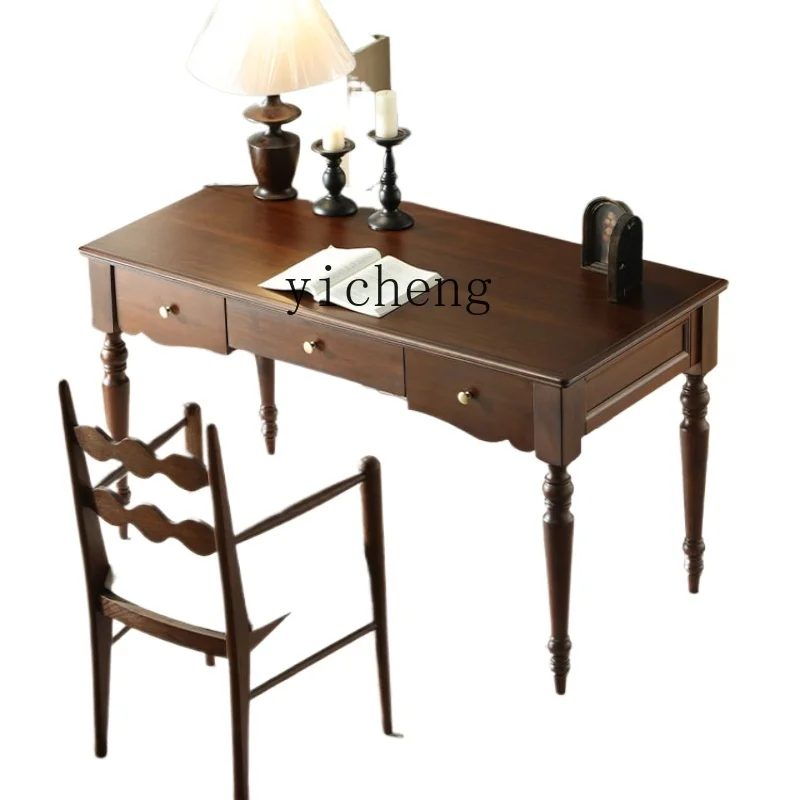 ZK solid wood desk and chair light luxury student retro home study writing desk learning office computer desk