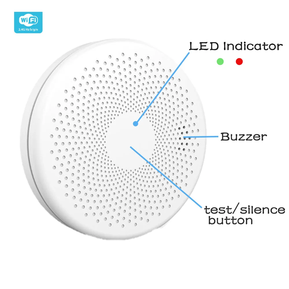 Détecteur de fumée WiFi Tuya et Smart Life, Version 2 en 1, capteur et monoxyde de carbone, détecteur de gaz Co, alarme sonore d'incendie et de fumée