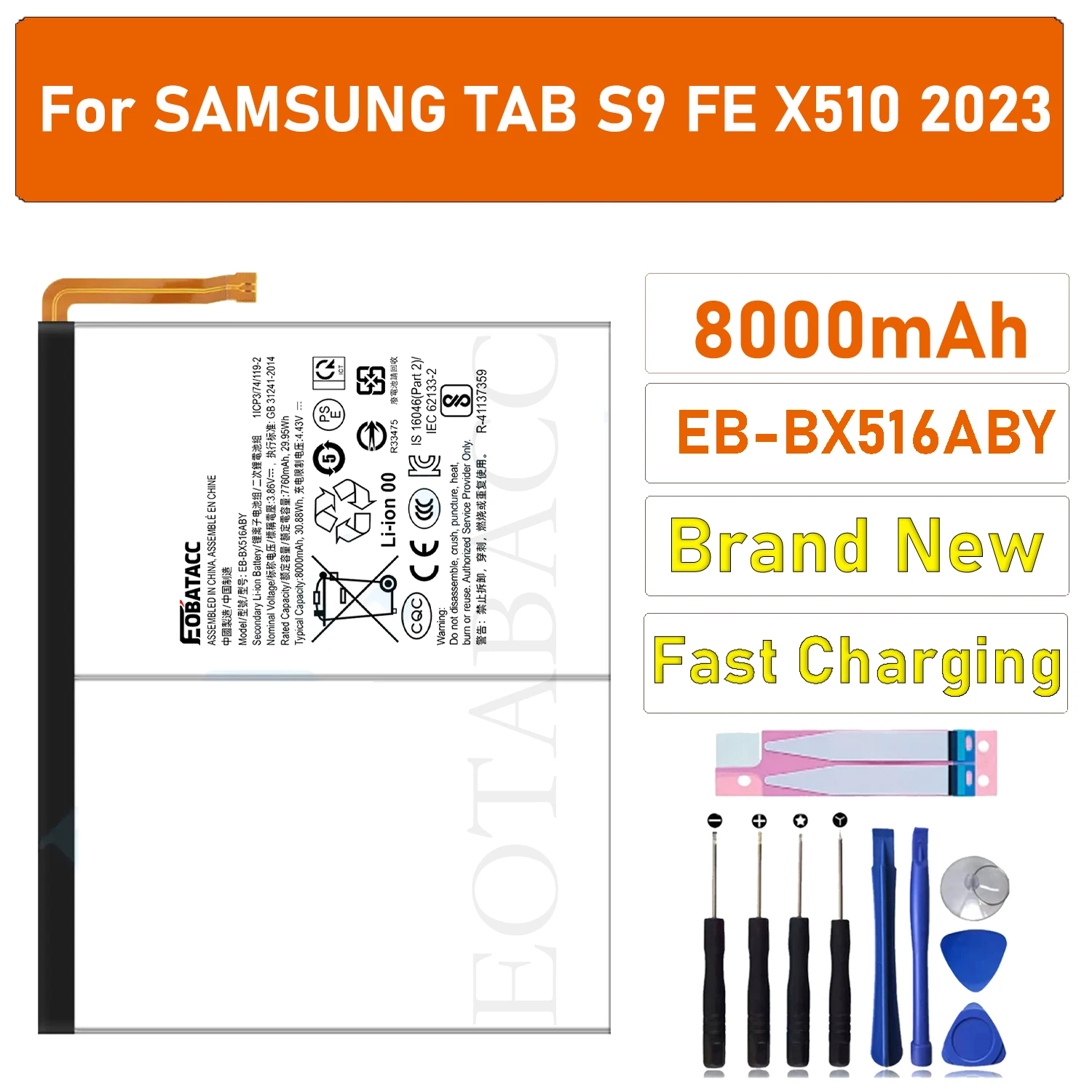 

100% New Battery EB-BX516ABY For Samsung TAB S9 FE X510 2023 Battery + Free Tools