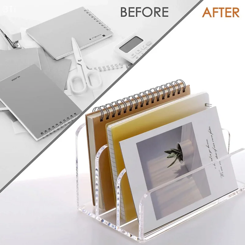 Acrylic Mail Organizer File Sorters For Desk 3-Section Laddered Desktop Vertical Holder Desk Organizer Workspace Organizer