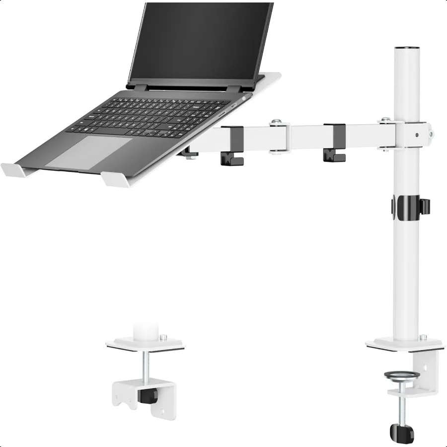 

White Laptop Desk Mount with Vented Tray for Notebook up to 17 inch Fully Adjustable Single Laptop Arm Stand Holds up to 17.6 l