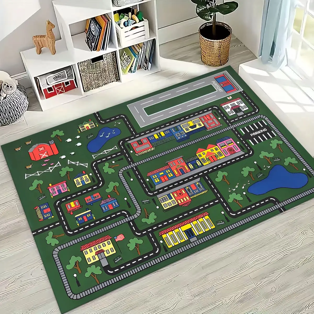 Playmat Traffic Highway City Playroom Carpet Rug for Home Living Room Bedroom Doormat Decor, Area Rug Non-slip Floor Mat