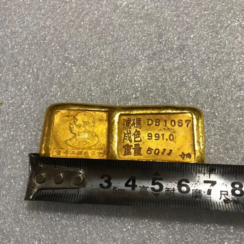 1pcs china antique Collection rotundity golden bar gold bullion ingot Family decoration metal handicraft