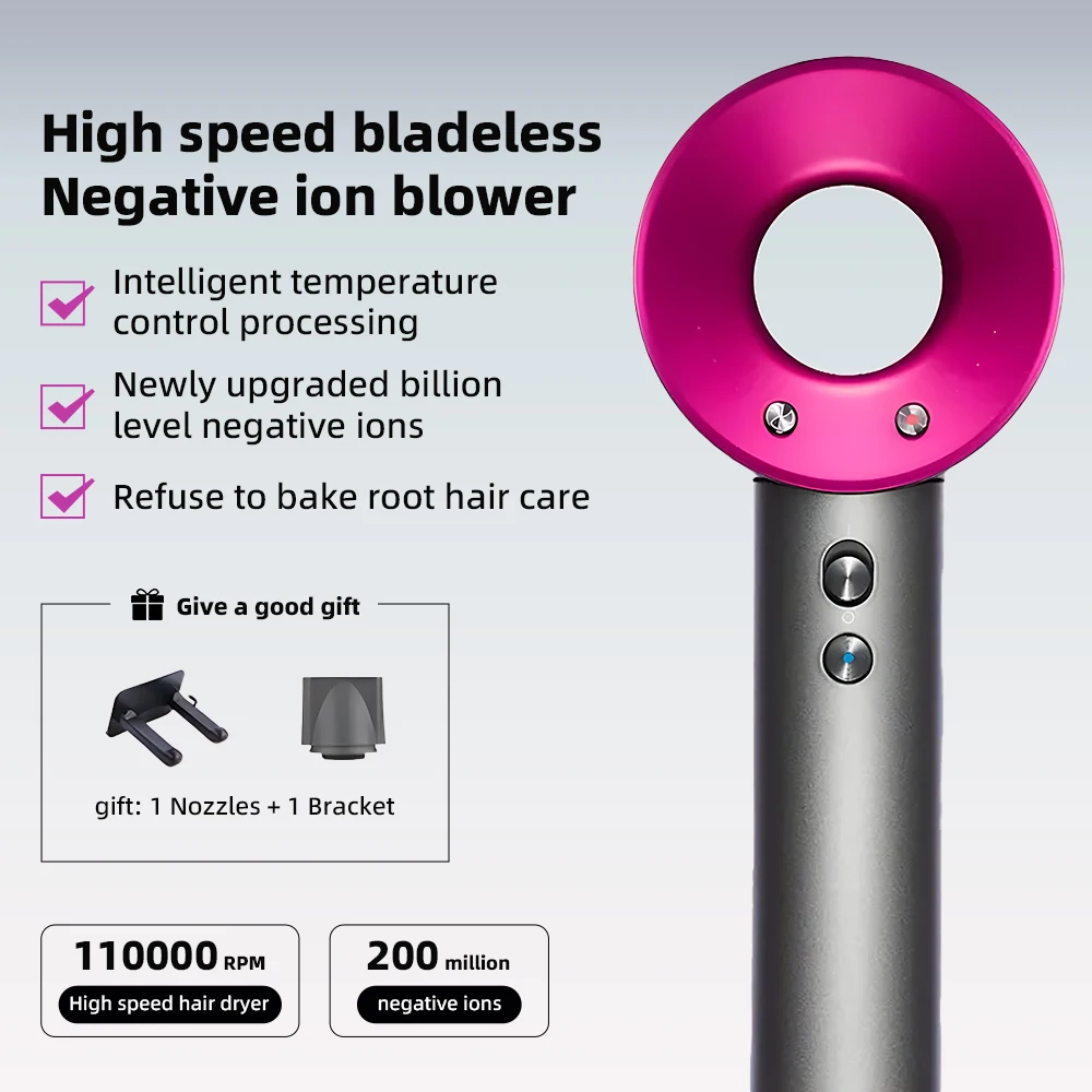  High-speed negative ion hairdryer with constant temperature for quick drying of hair, home and travel hair care with high power