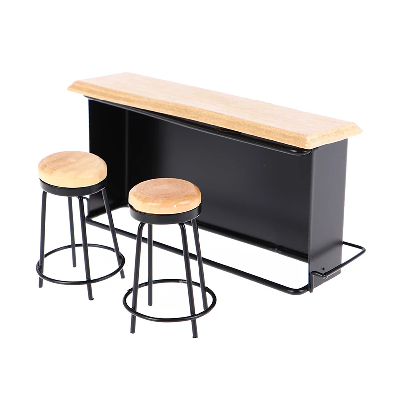 3Pcs/set 1:12 Dollhouse Simulation Miniature Alloy Bar Counter Stool Mini Dollhouse Kitchen Furniture Toys