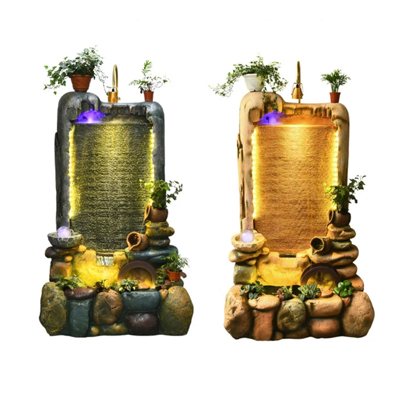 

Outdoor large-scale ornament fountain with smoke waterfall and lighting for creative luxury garden home decoration