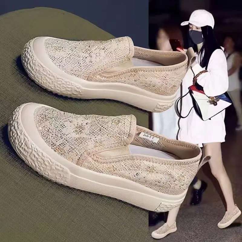 

Mesh breathable fishing shoes for women thick soled casual shoes for lazy people stepping on women's mesh shoes