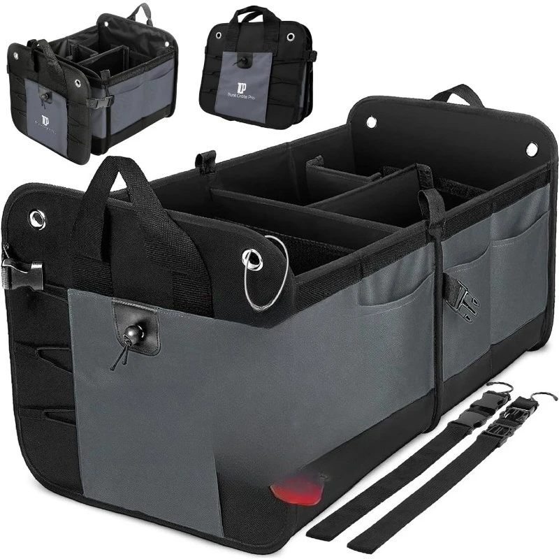 

Trunk Organizer For Car, Suv, Truck | Premium Adjustable Multi Compartments Collapsible Car Trunk Organizer With S