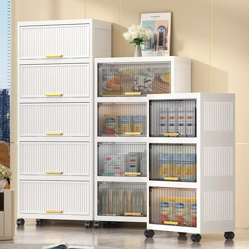

Transparent Plastic Storage Cabinet Multi-Layer Closet Organizer Large Capacity Bedroom Wardrobe Portable Handle Living Storage