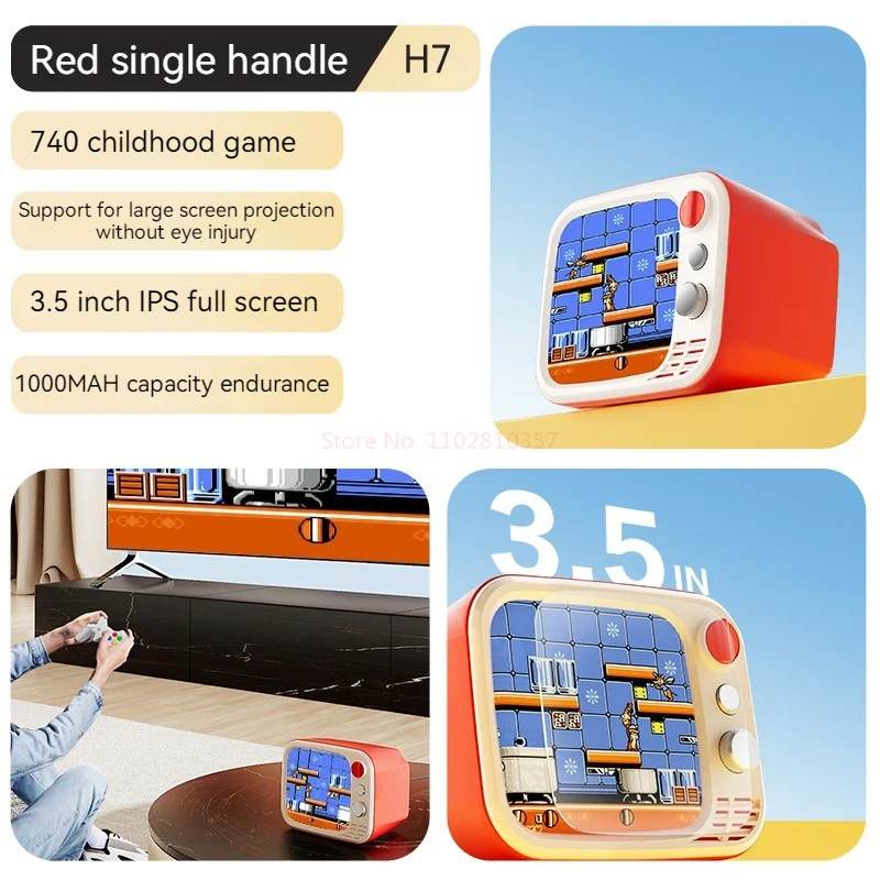 H7 Retro Nostalgic Tv Game Console 3.5-Inch Soft Screen 740-In-One Classic Double Game Console Home Small Red And White