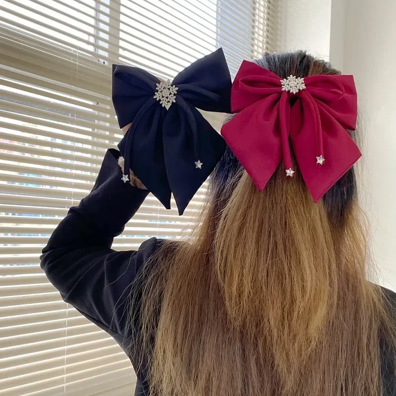 

Hair Accessories for Women Solid Color Fabric Bow Hair Clips Crystal Hair Bows Ponytail Clip Hairpin Barrettes Headwear