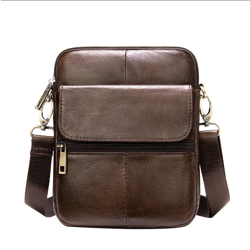 Leather square men's bag vintage men's single shoulder crossbody bag head layer cowhide vertical casual bag