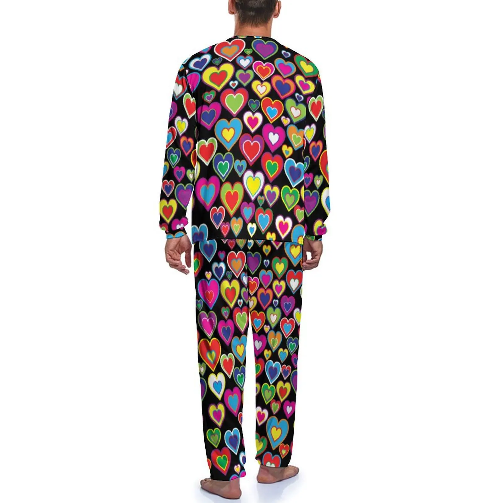 Regenbogen der Herzen Pyjamas Herbst 2 Stück Spaß lebendige Kunstdruck Mode Pyjamas Set Herren Langarm lässig benutzer definierte Nachtwäsche