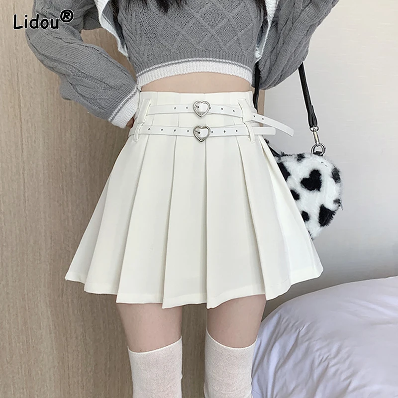 2023 New Spring Summer Thin Solid Color Temperament Pleated Patchwork Sweet A-line Skirt Youth Skinny Graceful Women\'s Clothing