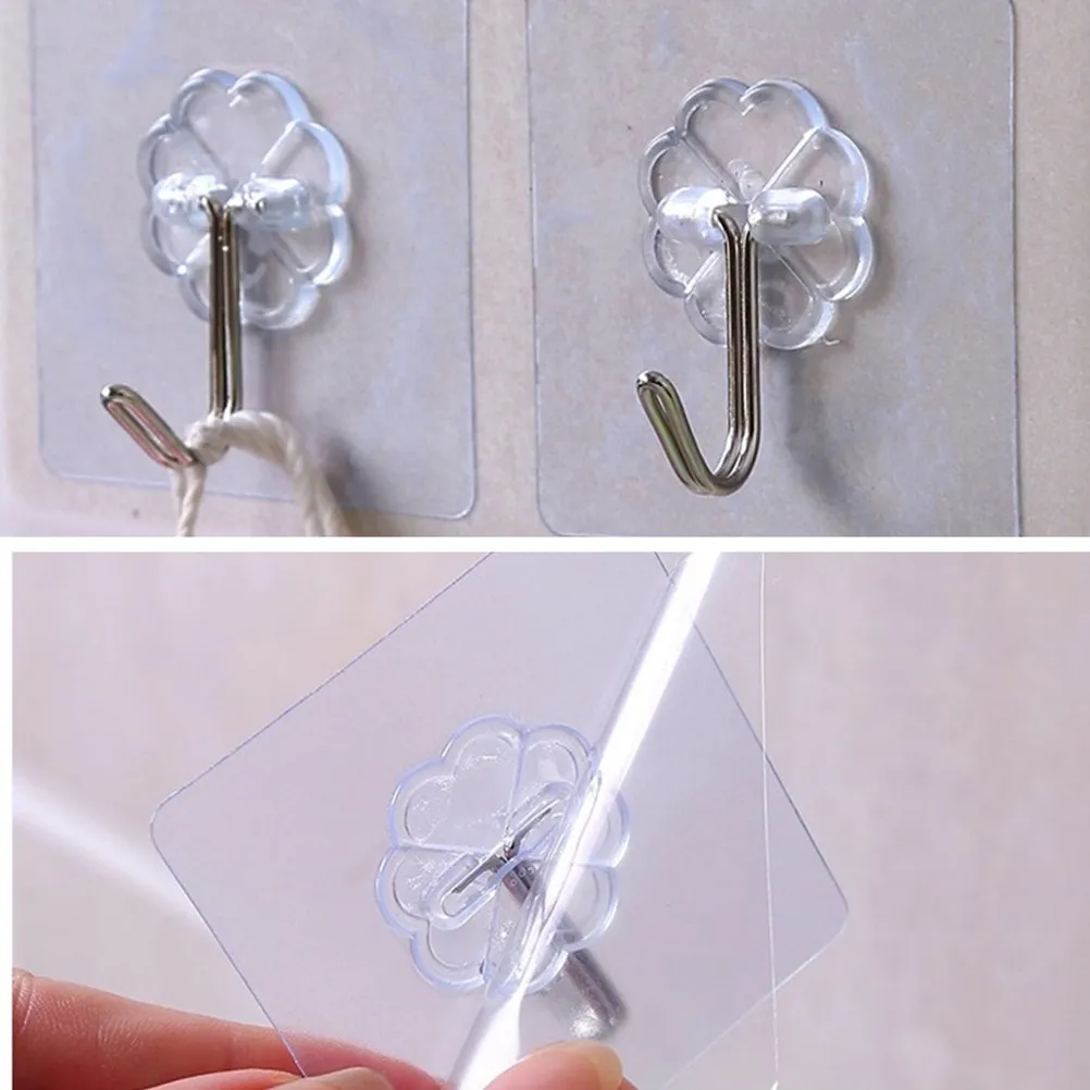 50Pcs Premium Transparent Adhesive Hooks Stainless Steel Wall Ceiling Hooks Reusable Sticky Hangers Home