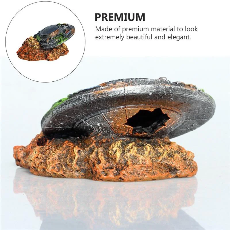 1Pc Emulation UFO Wreck Aquarium Landscaping Decorations Spaceship Resin Craft Fish Tank Ornament