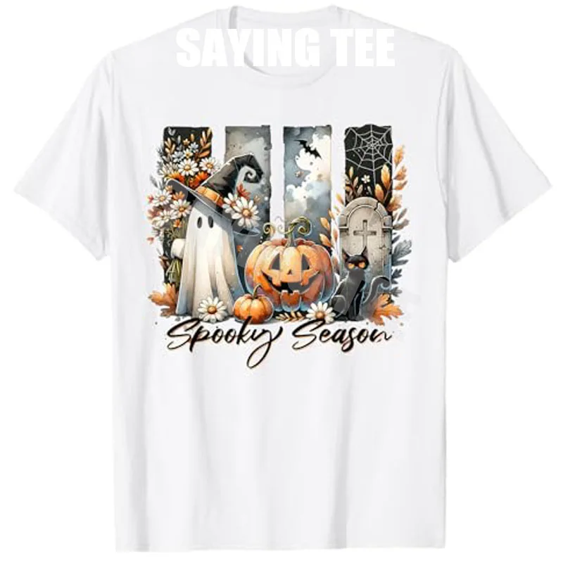 

Vintage Halloween Horror Spooky Season T-Shirt Women's Fashion Spooky Vibes Ghost Retro Halloween Boo Boo Crew Faith Graphic Tee