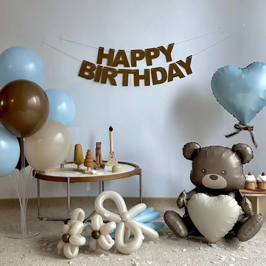 INS Kids Birthday brązowy zestaw niebieski balon z okazji urodzin 100 dni nietkana girlanda Khaki dekoracja różowe niebieskie goloby