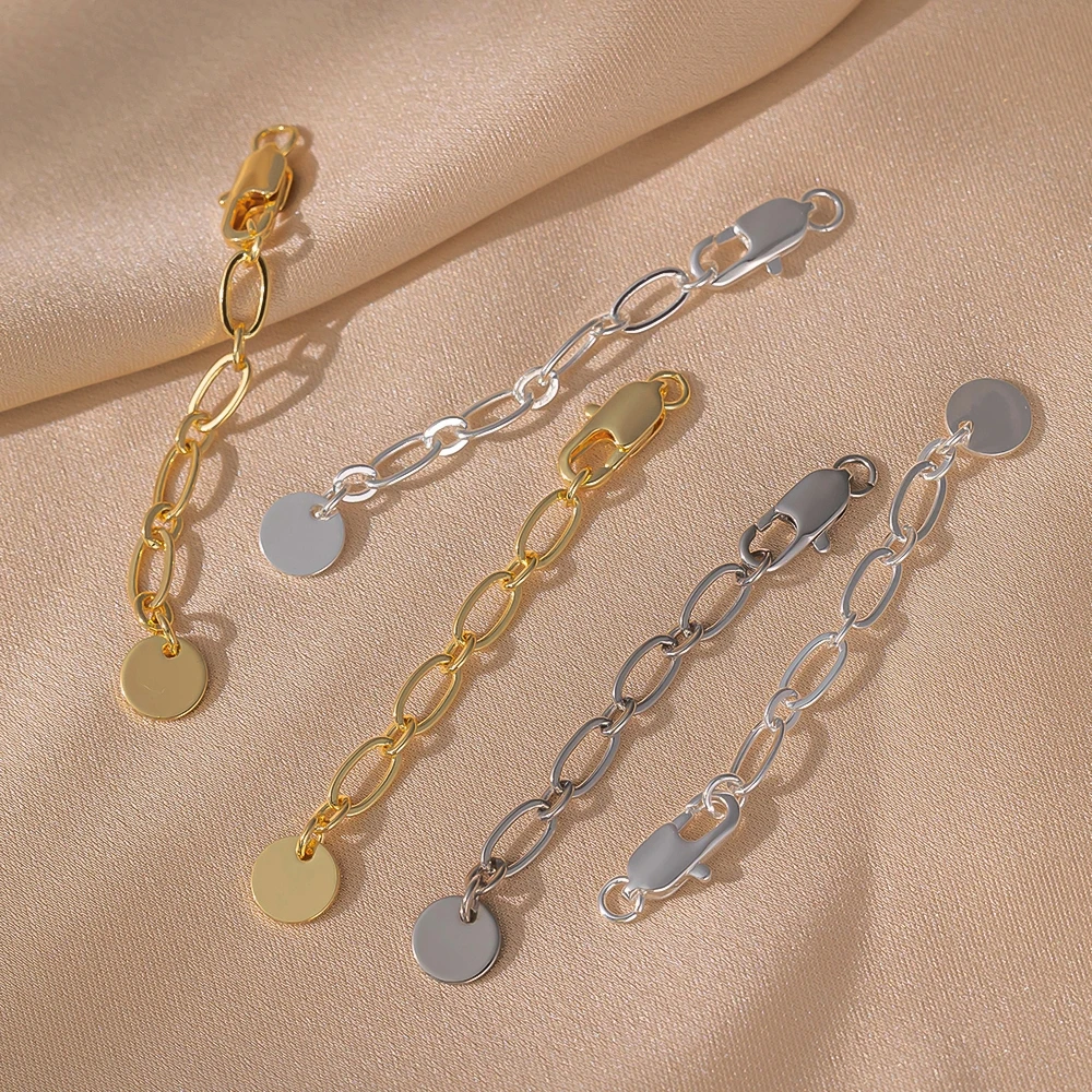 2pcs 18K Gold Plated Brass Round Extension Tail Chain With Lobster Clasps for DIY Necklace Bracelet Jewelry Making Accessories