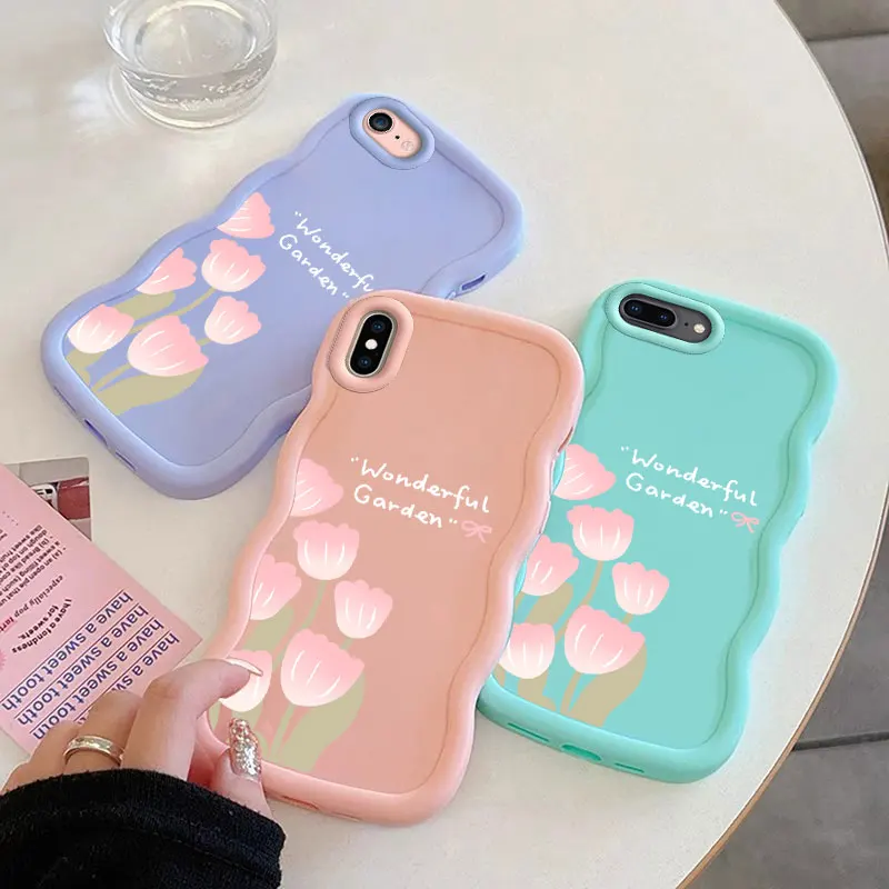 Fashion Flower Macalong Phone Case for iPhone 7 8 PLUS SE 2020 2022 X XS MAX Soft Cover Wavy edged Shockproof Coque Girl Shell