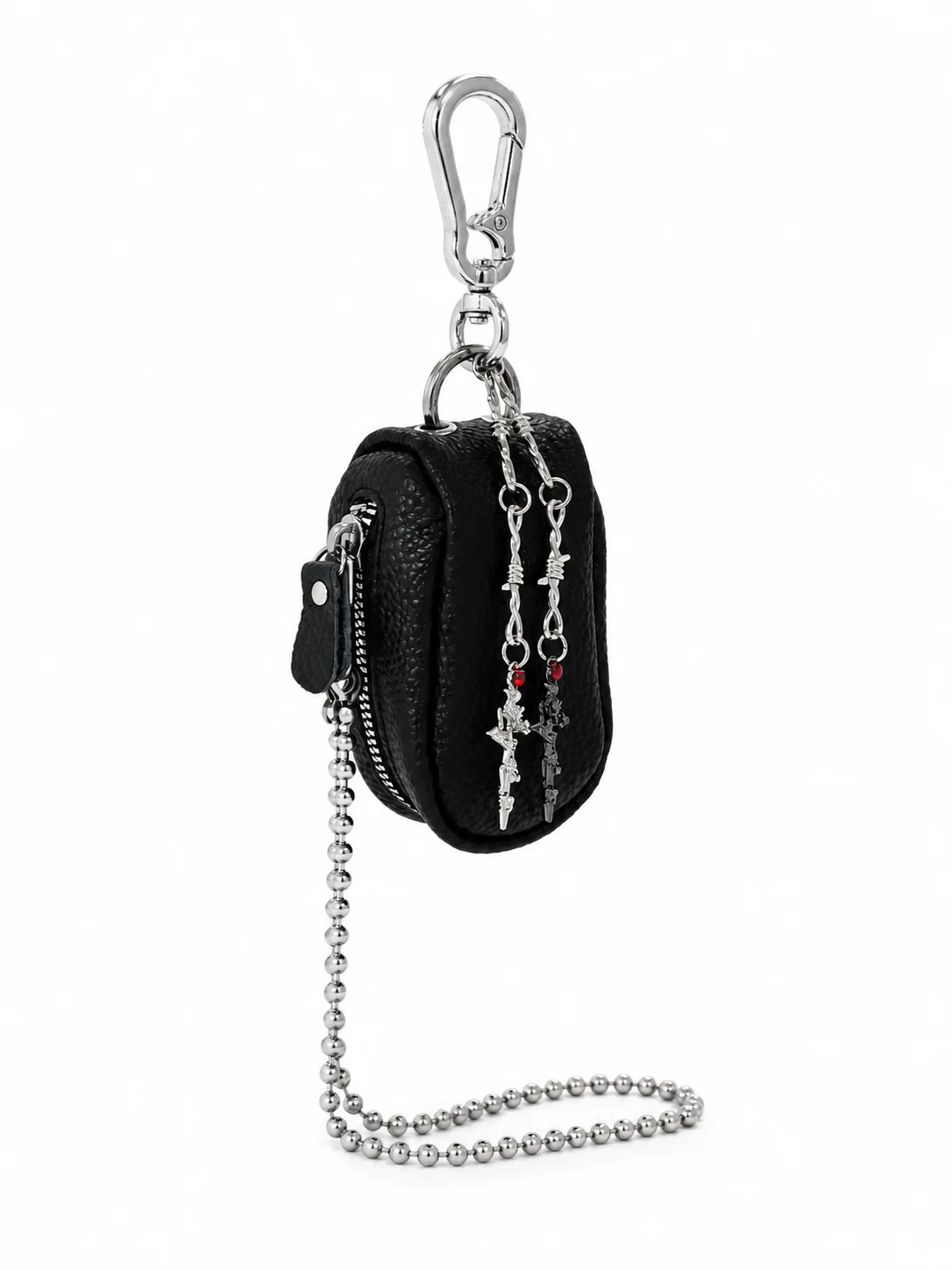 Gotischer Dornenkreuz-Münzbeutel-Schlüsselanhänger mit Doppelkreuz-Anhängern, Mini-Reißverschluss-Geldbörsen-Taschenanhänger, Punk-Street-Fashion-Anhänger – Detail 2