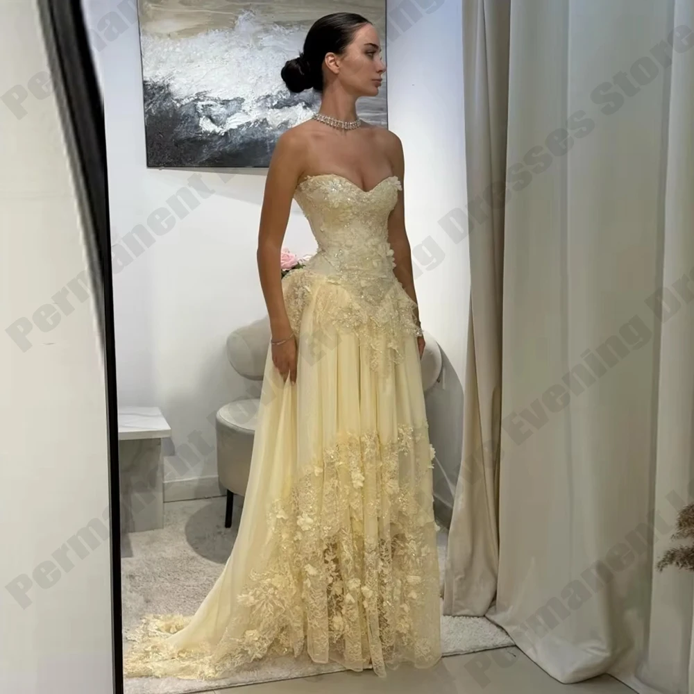 Wunderschönes Damen-Abschlussballkleid mit 3D-Spitzenapplikationen, schulterfrei, A-Linie, Prinzessinnen-Abendkleid, Geburtstags- und Auftrittskleid, individuell anpassbar